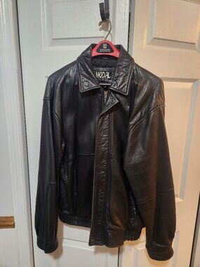 Modal Men's Leather Bomber Jacket. Black, Large